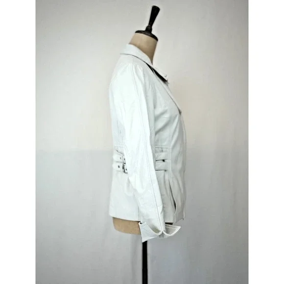Premium Peruzzi White Leather Moto Jacket Womens Medium #1-0163 Italy - Picture 7 of 16
